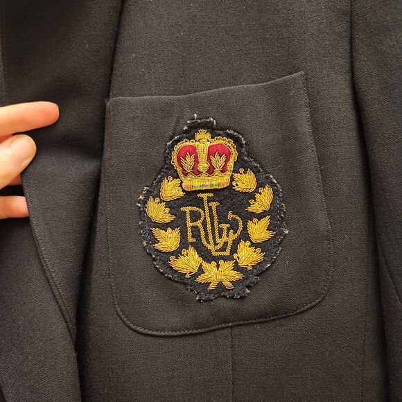 Vtg Ralph Lauren Worsted Wool Royal Crown Crest Navy Double-Breasted Blazer - Picture 5 of 15